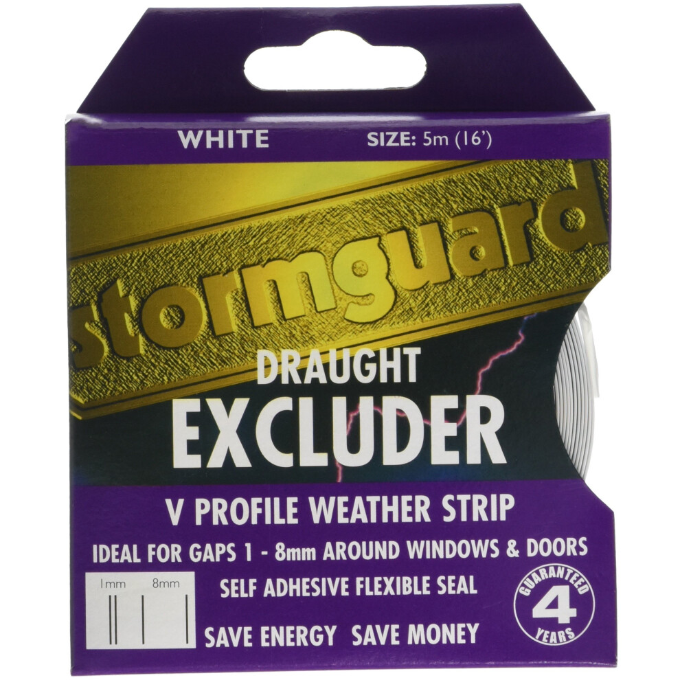 Stormguard 05SR180005MW 5m Self-Adeshive ' V ' Seal Tape Draught Excluder - White