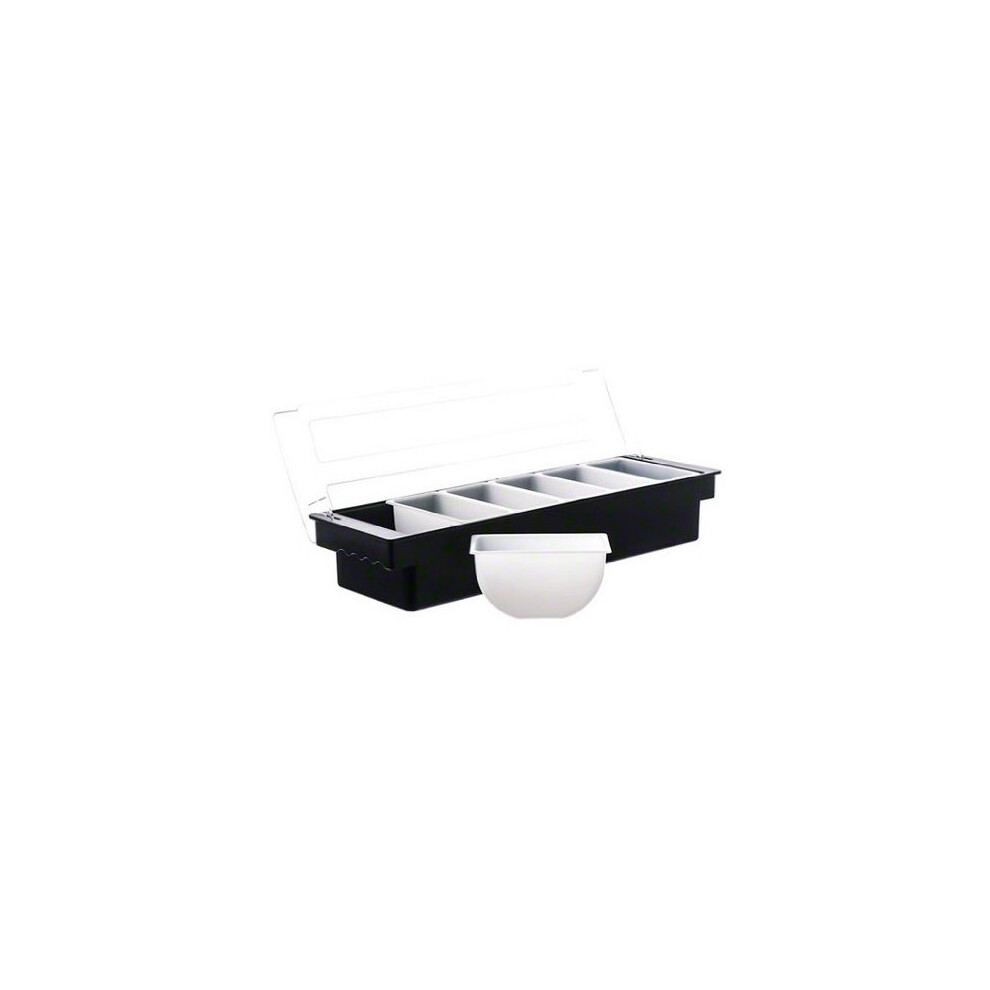 Plastic Condiment Dispenser 6 Compartment Black | Bar Condiment Holder, Cocktail Garnish Tray