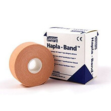HAPLA-BAND 2.5cm x 10m (2 ROLLS) Flesh coloured, thin hypoallergenic bandage, has elastic warp threads which allow the bandage to stretch