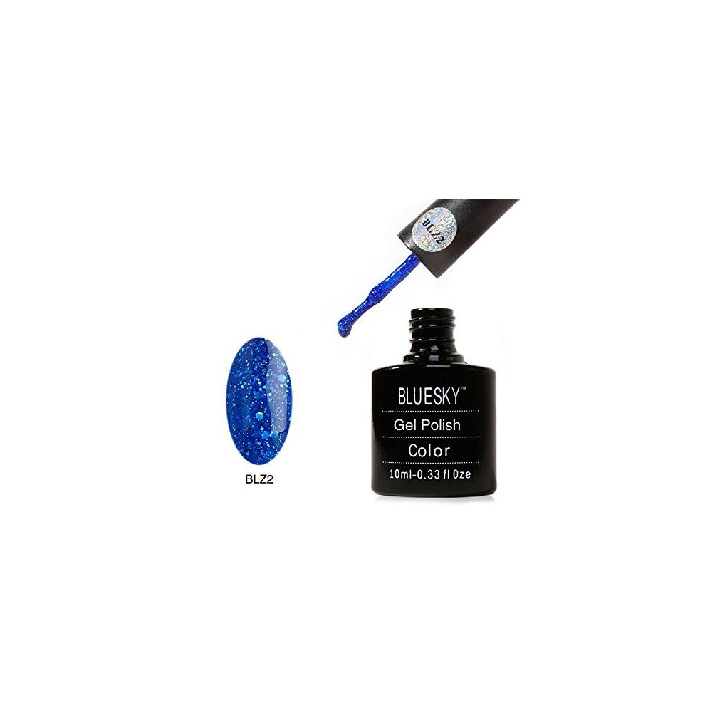 Bluesky UV Gel Soak off Nail Polish, Diamond Glitter Deep Royal Blue Number BLZ02 10 ml