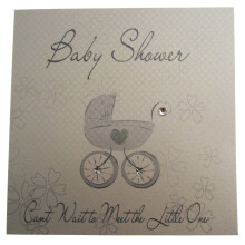 White Cotton Cards Baby Shower Pram Card (Silver)