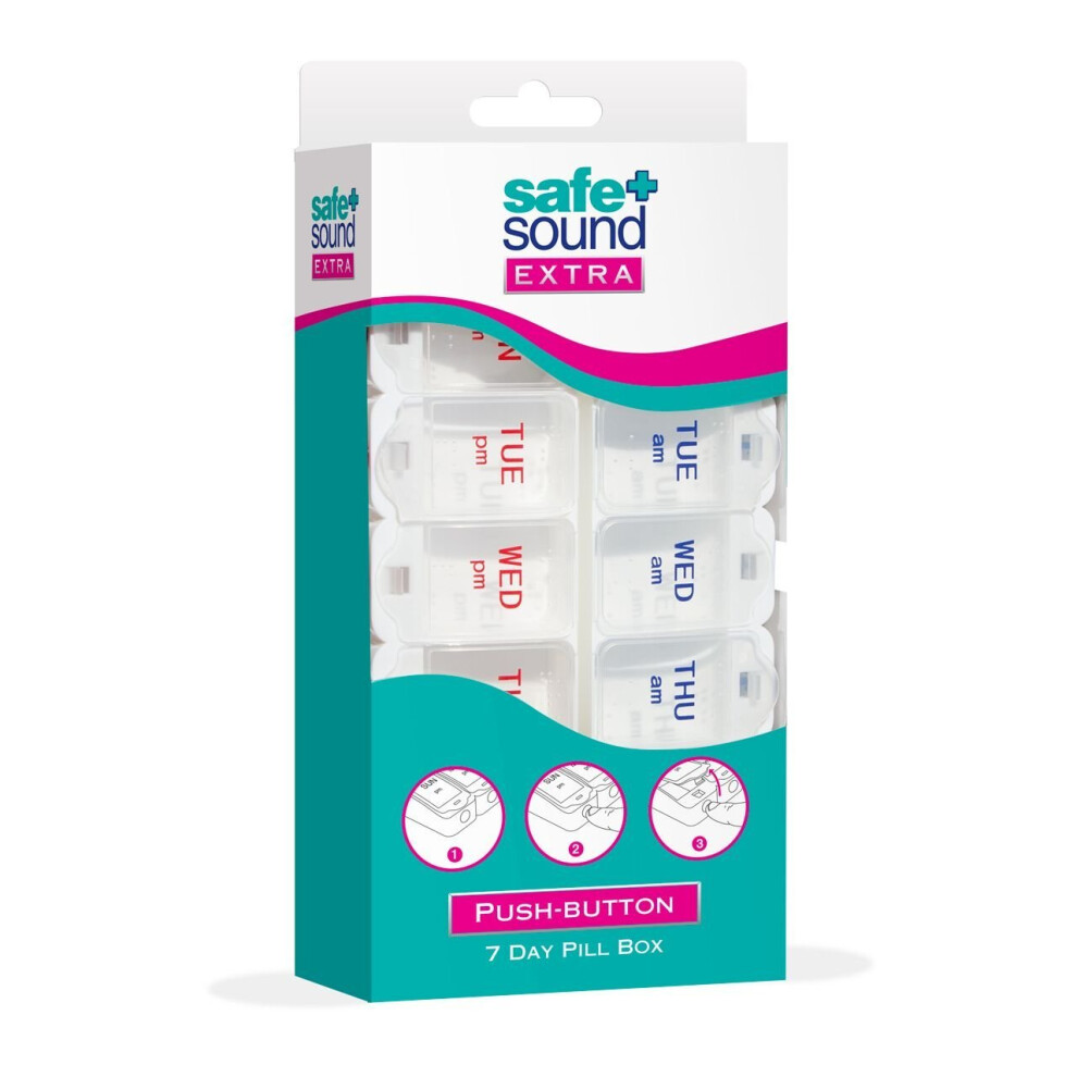 Safe & Sound Safe And Sound 7 Day 14 Compartment Am And Pm Push-Button Pop-Open Pill Box, Includes Two Patient Record Cards