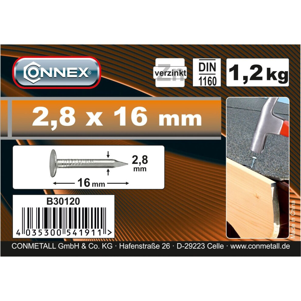 CONNEX Roofing Felt Nails – 2.0x20mm Galvanised, 1400g In Bucket – For Felt & Slate