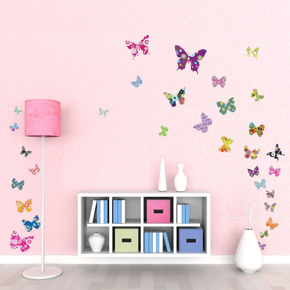 Decowall Dw-1201 Colourful Butterflies Kids Wall Stickers Wall Decals Peel And Stick Removable Wall Stickers For Kids Nursery Bedroom Living Room Size 38