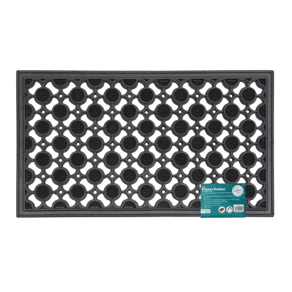 JVL Heavy Duty Ellipse Design Circles Floor Door Mat, Rubber, Black, 40 x 70 cm