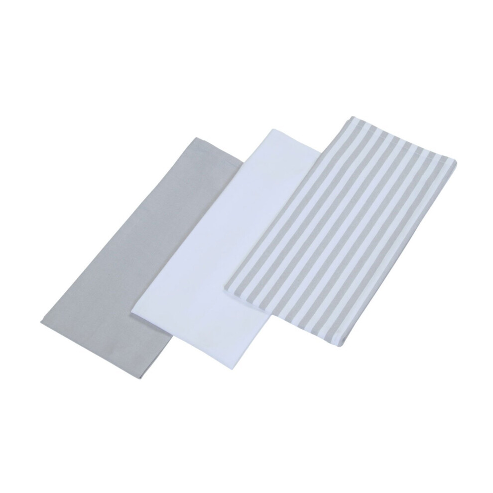 Homescapes - Pure Cotton Tea Towels Set of Three - Thin Stripe - Grey White - 50 x 70 cm - Fully Coordinated Washable Kitchen Linen