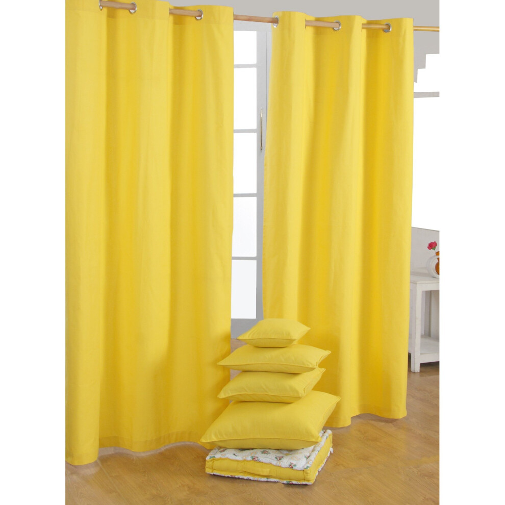 Homescapes 100% Cotton Plain Eyelet Curtains, Yellow, 137x228 cm, Ring Top, KT1417C