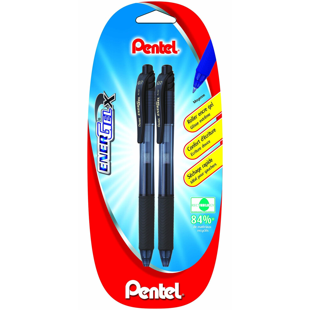 Pentel Energel-Xbl107/2-A Retractable Gel Ink Roller Pen, 0.7 Mm - (Pack Of 2) Black