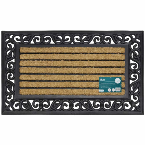 JVL Karina Heavy Duty Rubber Coir Door Mat, Fabric, Brown, 45 x 75 cm