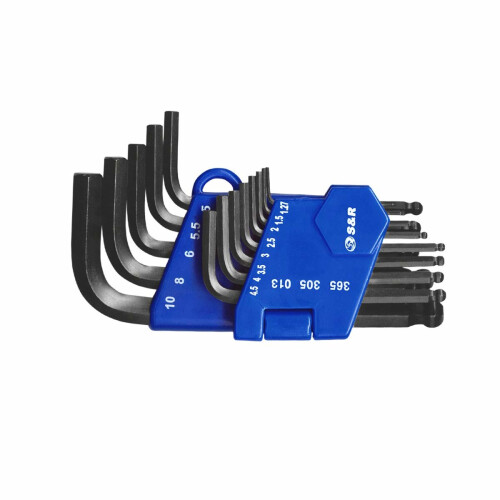 S & R Allen key set with ball head, 13piece set, 1.27Â to 10Â mm in