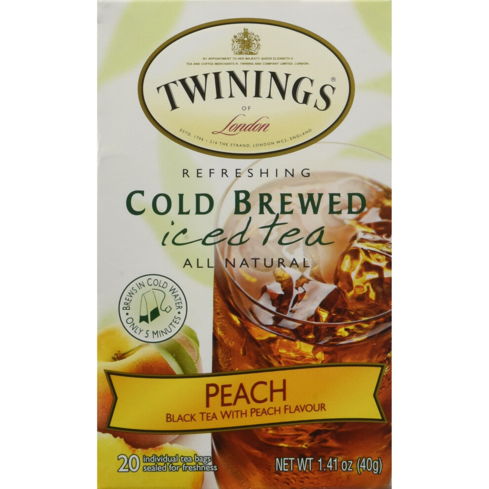 Twinings, Cold Brewed Iced Tea, Peach, 20 Tea Bags, 1.41 oz (40 g)