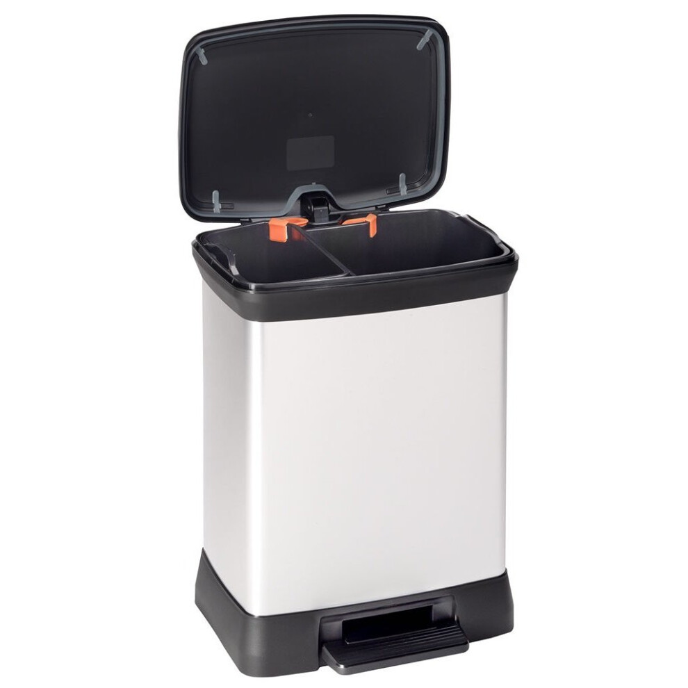 Curver Duo Pedal Bin Deco 10L+18L Silver Trash Can Waste Container Rubbish Bin