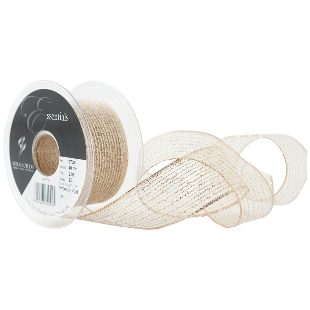 Berisfords 40 mm Wired Tinsel Mesh Ribbon, Gold