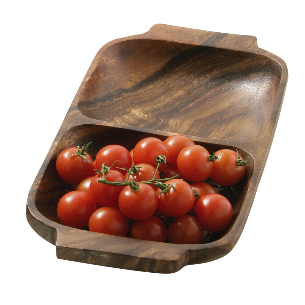 Premier Housewares 2 Section Rectangle Serving Dish with Handles, 4 x 32 x 18 cm - Acacia Wood