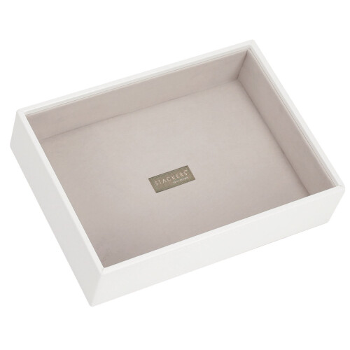 STACKERS 'CLASSIC SIZE' White Deep Open Section STACKER Jewellery Box with Grey Velvet Lining.