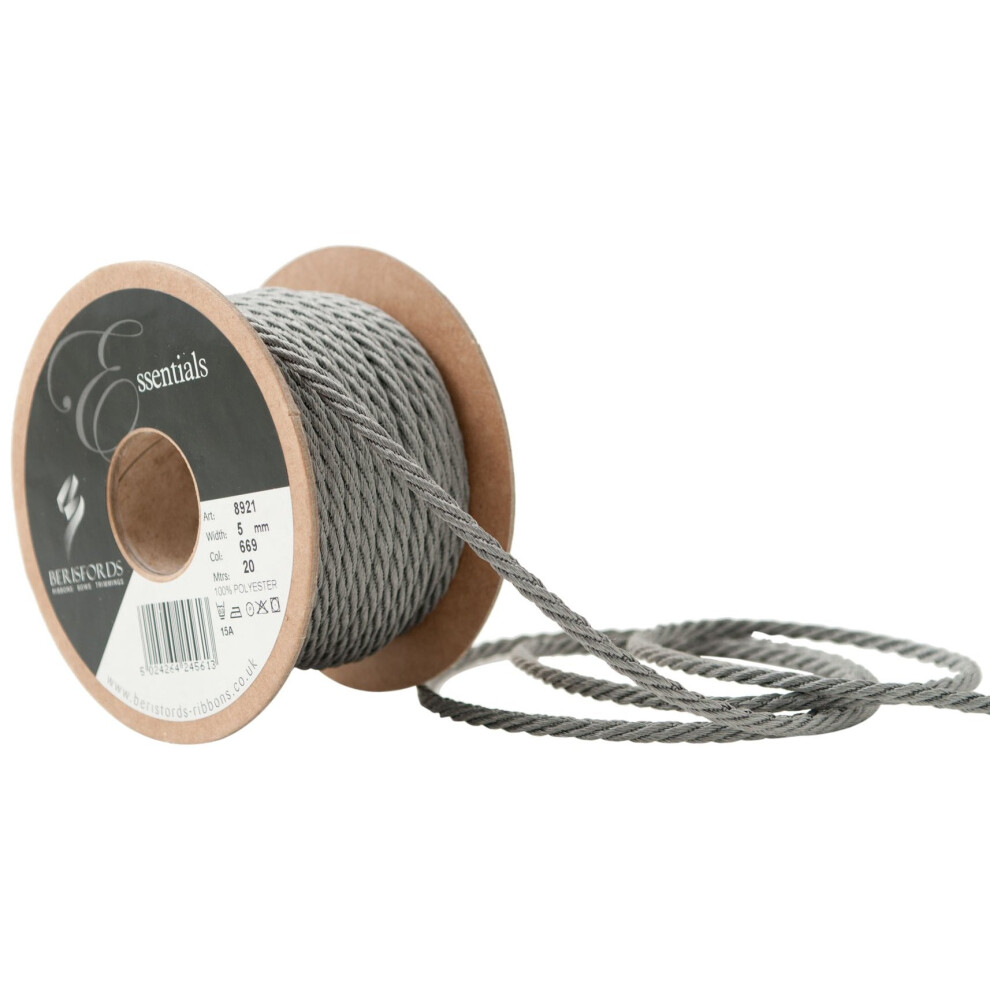 Berisfords 5 Mm X 20 M Barley Twist Rope, Smoked Grey 5024264245613