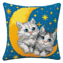 Vervaco Moon and Kittens Cross Stitch Cushion, Multi-Colour