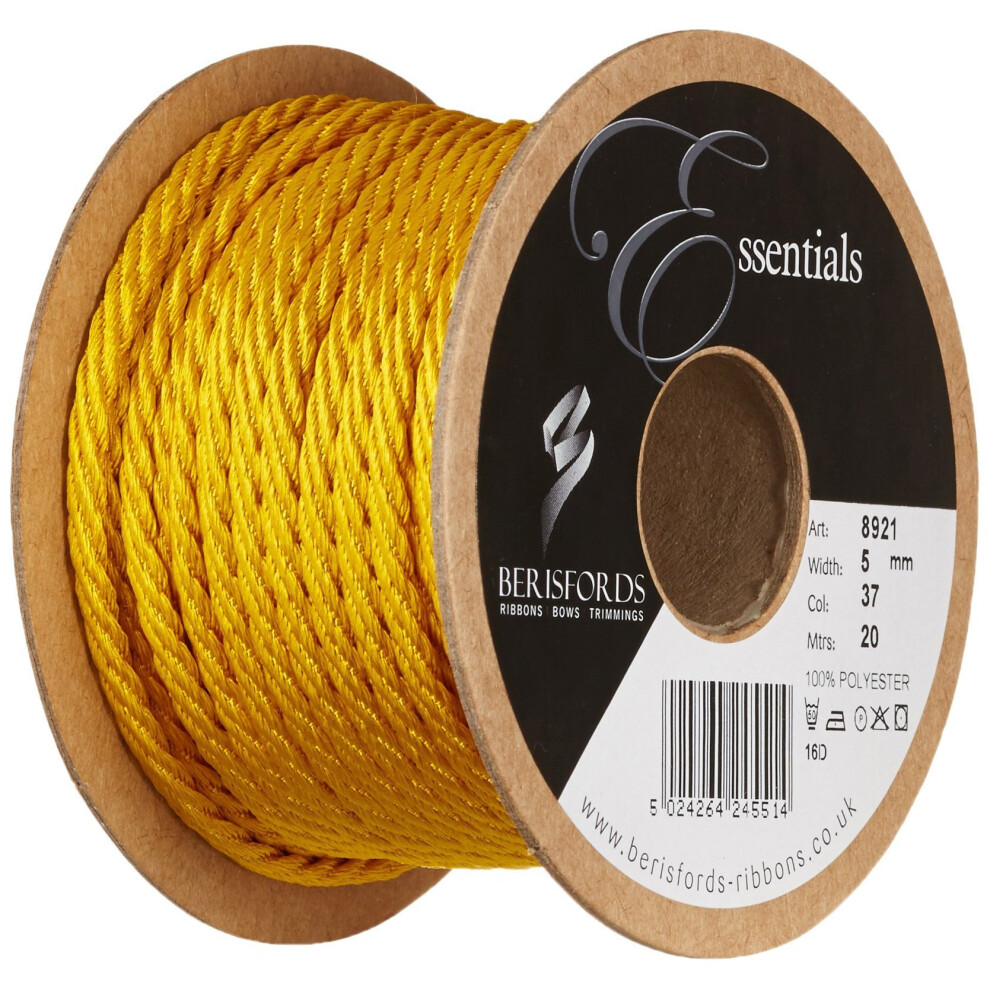 Berisfords 5 Mm X 20 M Barley Twist Rope, Yellow Gold 5024264245514