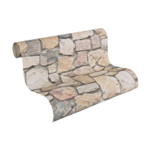 A.S. Creation Dekora Natur Patterned Wallpaper – Natural Stone Look 1, bunt/creme/grey, 10.05m x 0.53m, C-692412