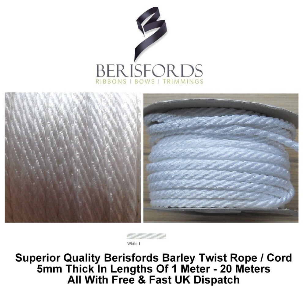 Berisfords 5 Mm X 20 M Barley Twist Rope White 5024264245583