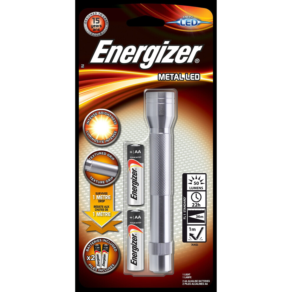 Energizer Metal Led Torch With 2 X Aa Batteries Included