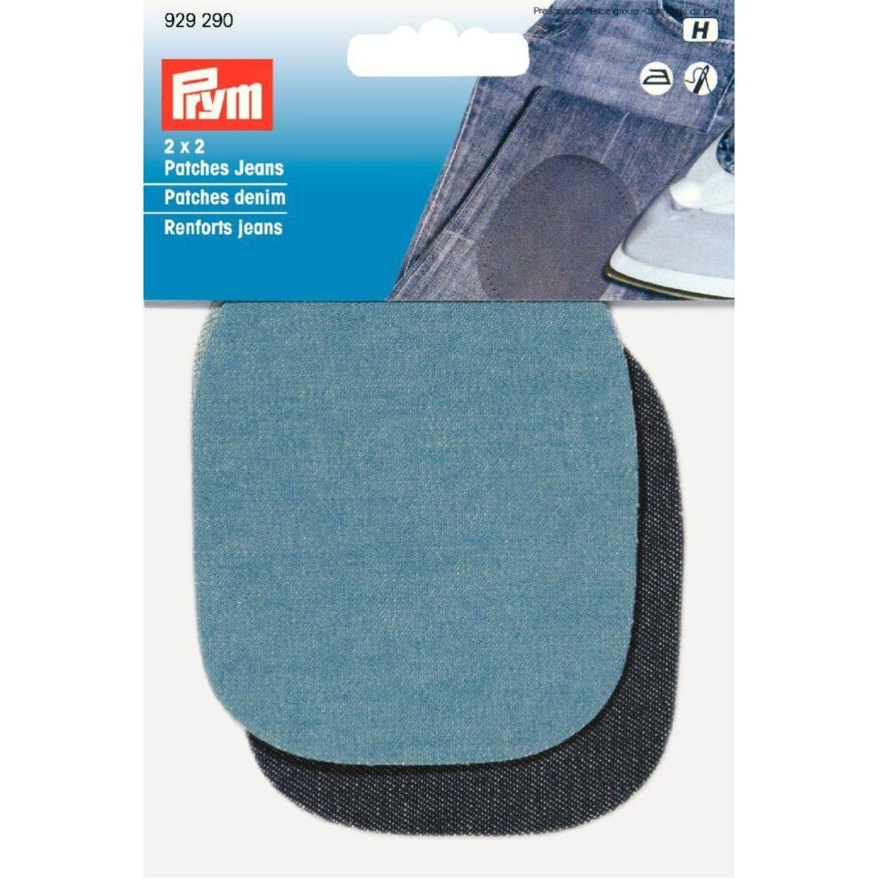 Prym 9 x 8 cm 2 Pair of Denim Patches for Ironing/Sewing-On, Light Blue/Dark Blue