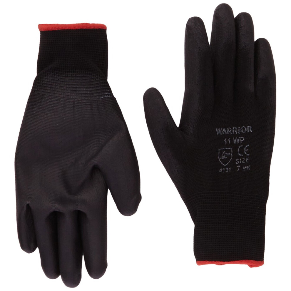 Warrior PU Coated Nylon Work Gloves,NB7/S (Size 7/Small) Black, Set of 12