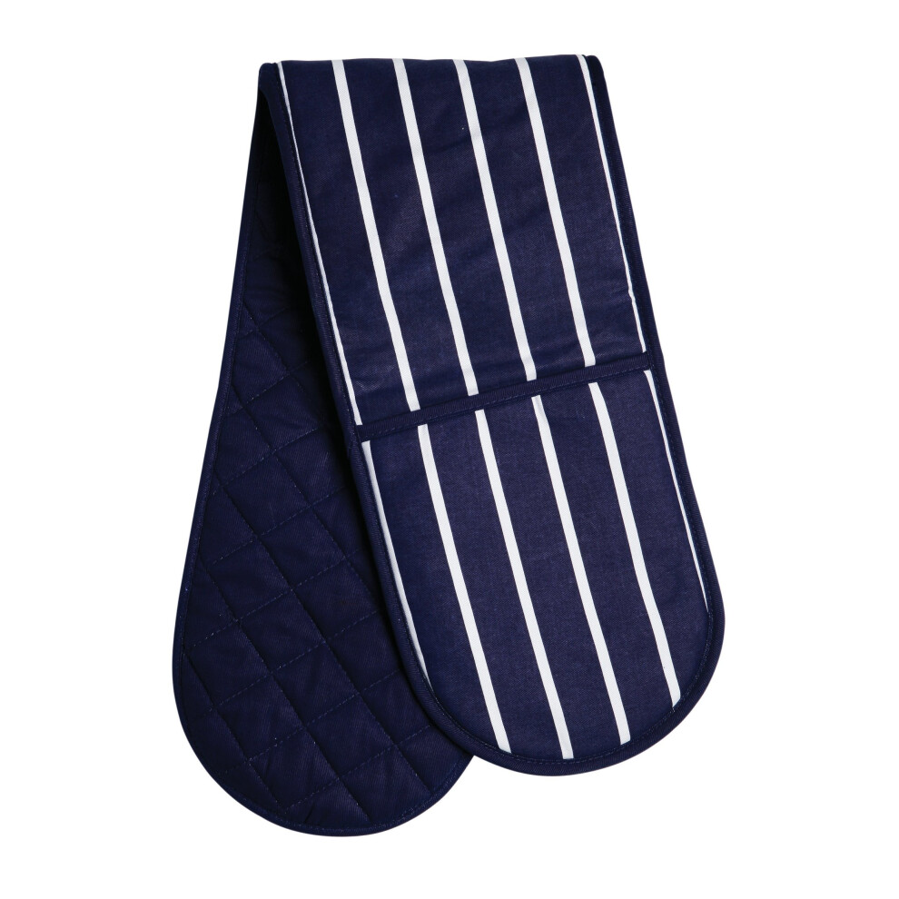 Premier Housewares Butcher Stripe Double Oven Glove - Navy 100% Cotton, Double Insulated - C-5100063