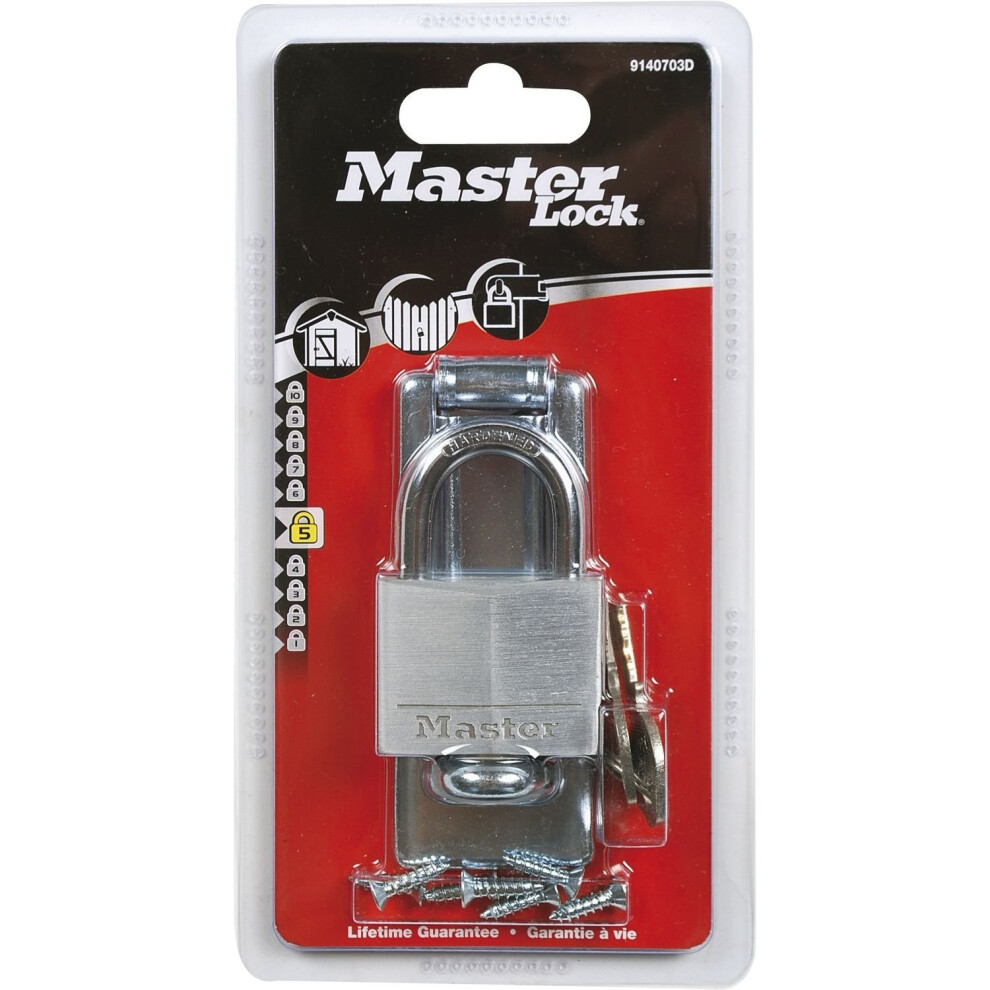 Master Lock 9140703EURDBLK 89mm Hasp and 40mm Covered Aluminium Padlock Set - Black