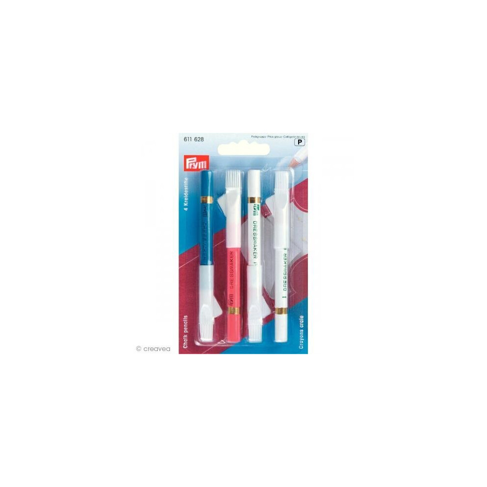Prym 4-Piece Chalk Pencils Plus Brush, White/Pink/Blue