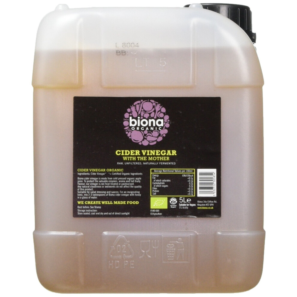 Biona Organic Apple Cider Vinegar Unfiltered With The Mother 5 Litre
