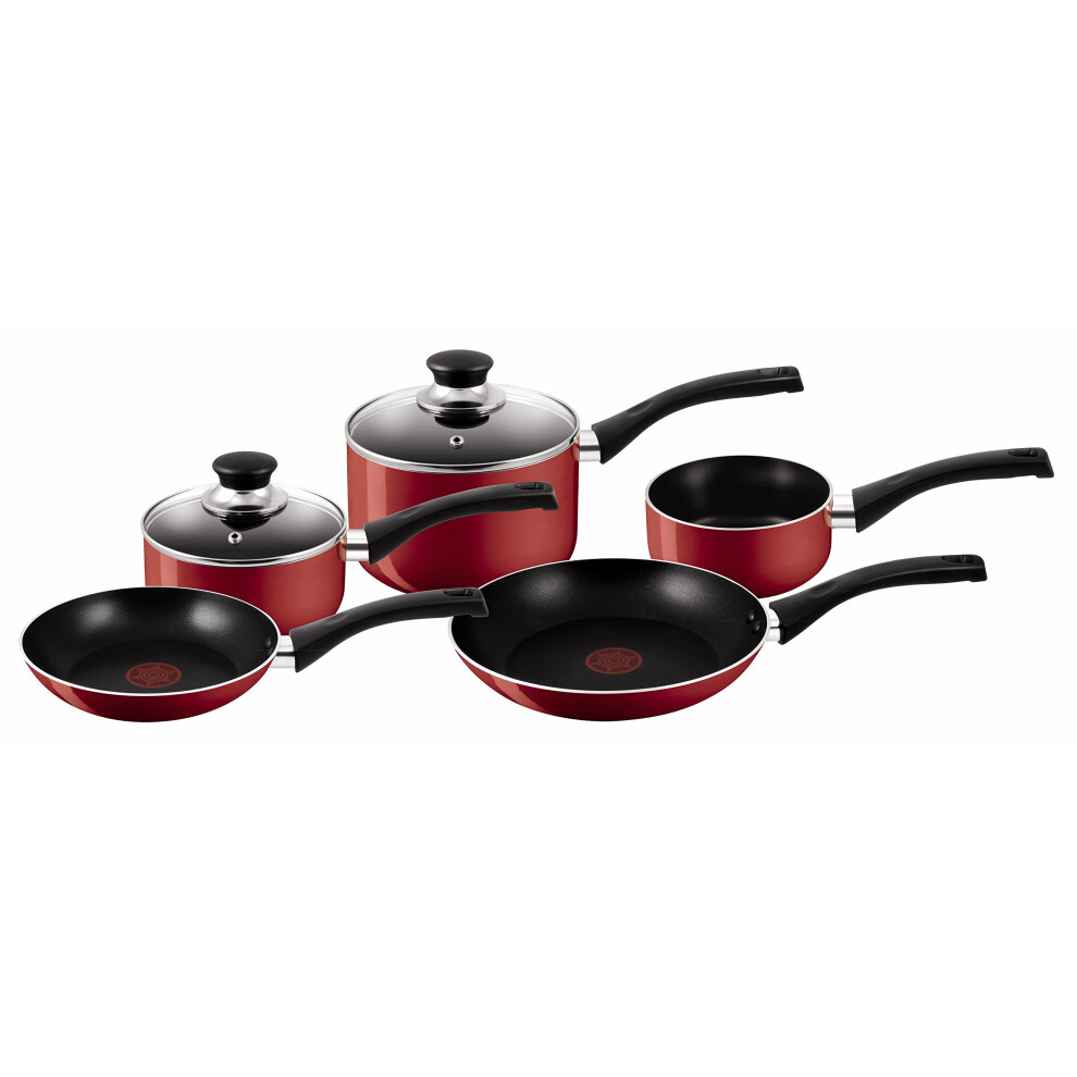 Tefal Bistro Aluminium Cookware Set, 5 Pieces - Red