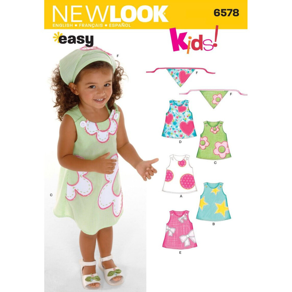 New Look 6578 Size A Toddler Dresses Sewing Pattern, Multi-Colour