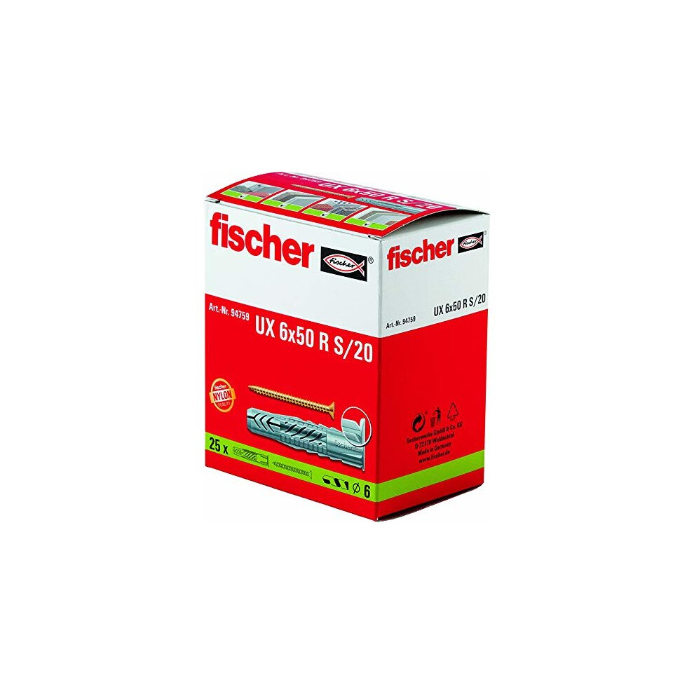 Fischer 094759 6 x 50 mm UX-R S/20 Universal Plug - Zinc (25-Piece)