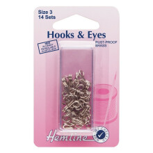 Hemline Hooks and Eyes - Nickel Silver, Size 3, 14 sets