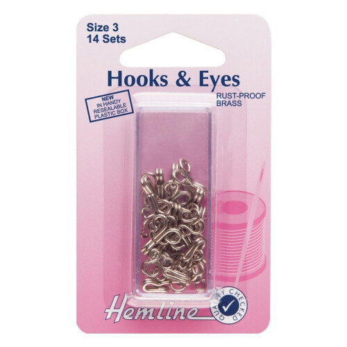 Hemline Hooks and Eyes - Nickel Silver, Size 3, 14 sets