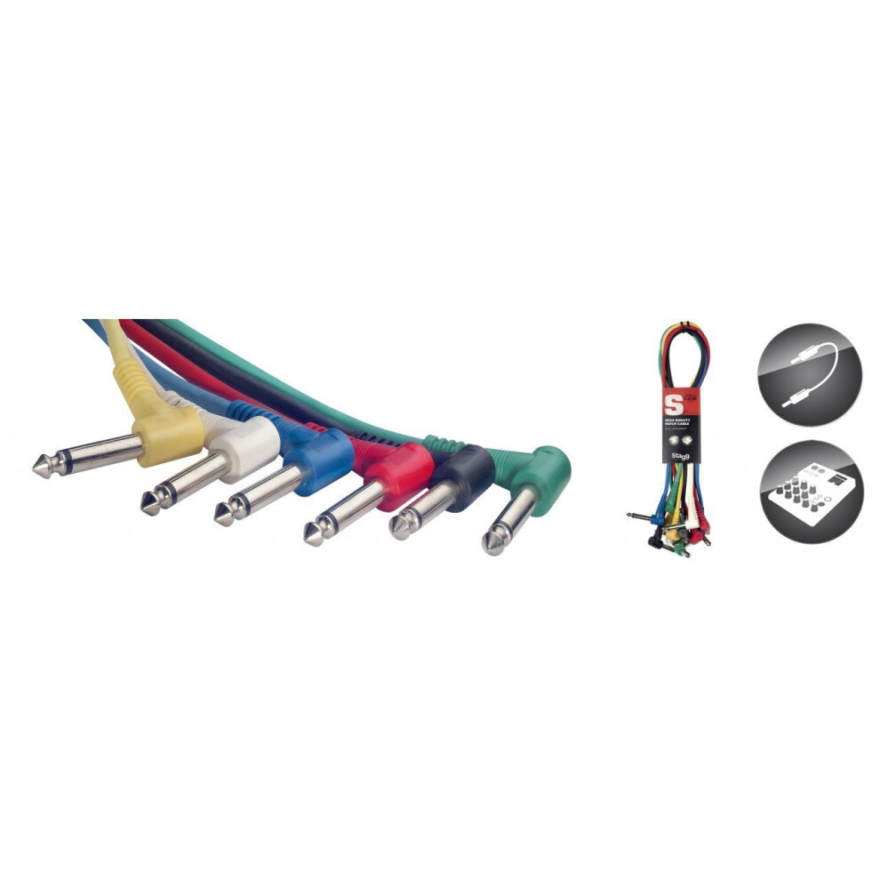Stagg SPC060L E 60cm Mono Angled Patch Cable - Multicolour (Pack of 6)