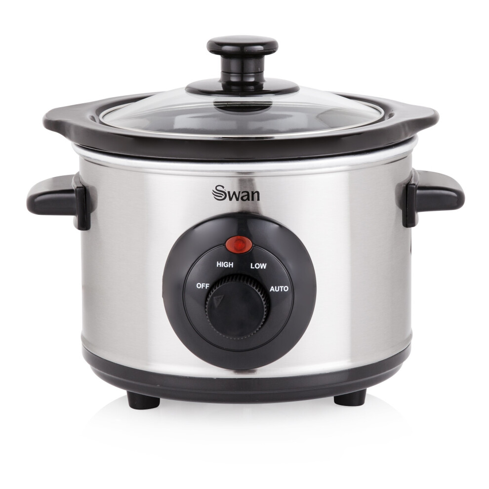 Swan SF17010N 1.5 Litre Oval Stainless Steel Slow Cooker with 3 Cooking Settings, 120W, Silver