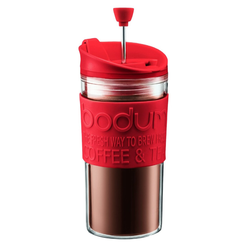 BODUM Travel French Press Coffee Maker Set Vacuum, 0.35 L/12 oz, Red