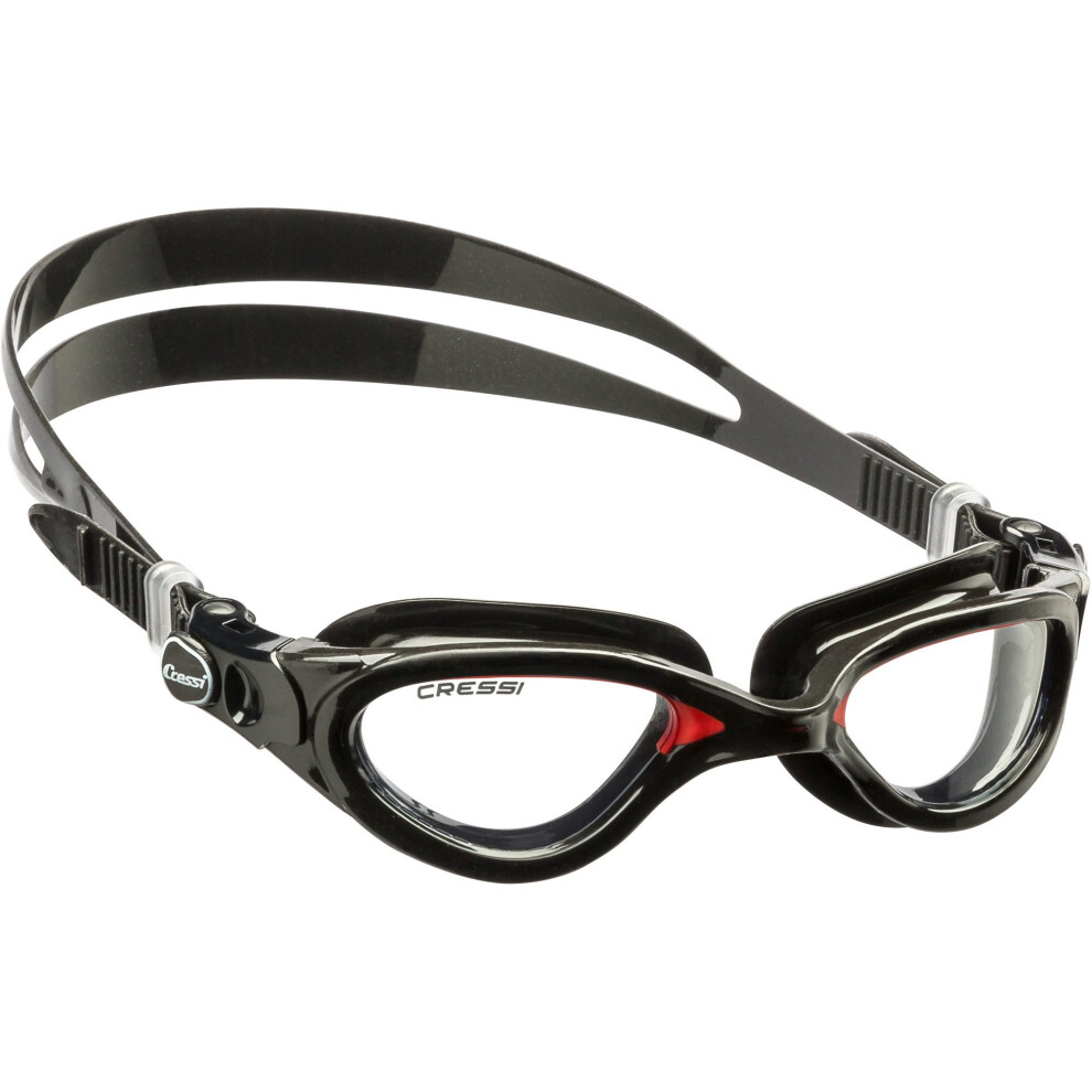 Cressi Adult Flash Swimming Goggles - Black/Red - Clear Lens