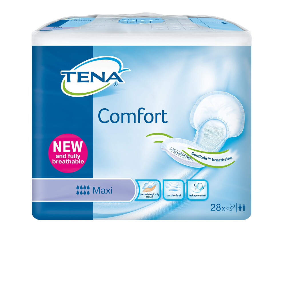 2 x TENA Comfort Maxi Absorbent Incontinence Pads - Dry Feel, Large Shaped Pads (2400 ml) - Pack of 28