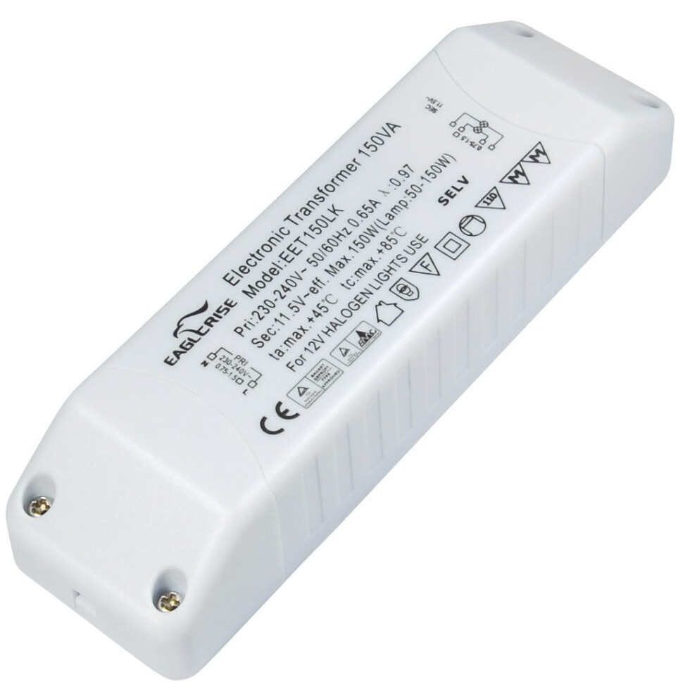 Electronic Halogen Transformer 230 V To 12 V 50-150 Watt With Overload Protection And Temperature Safety 160 X 46 X 33 Mm 1 Transformator 4012386121862