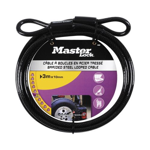 Master Lock Cabo de aço trançado com laços 3,00 m x Ø 10 mm 1