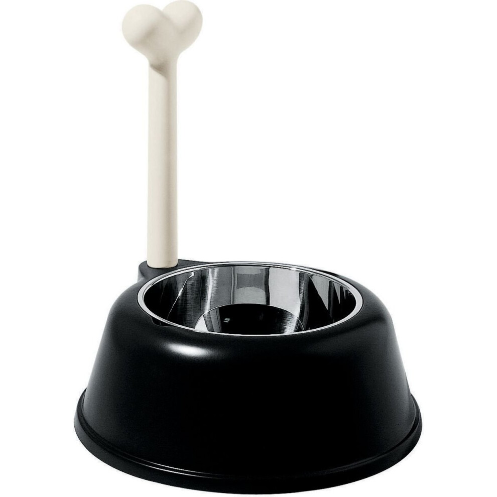 A Di Alessi Lupita Dog Bowl in Thermoplastic Resin with 18/10 Stainless Steel Insert, Black