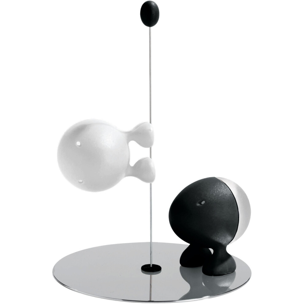 A Di Alessi Lilliput Salt and Pepper Set in 18/10 Stainless Steel and Thermoplastic Resin, Black/ White