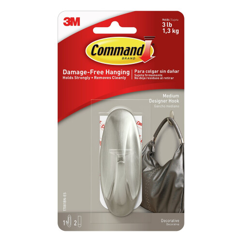 3M Command 17081BN-ES Medium Brushed Nickel Hook
