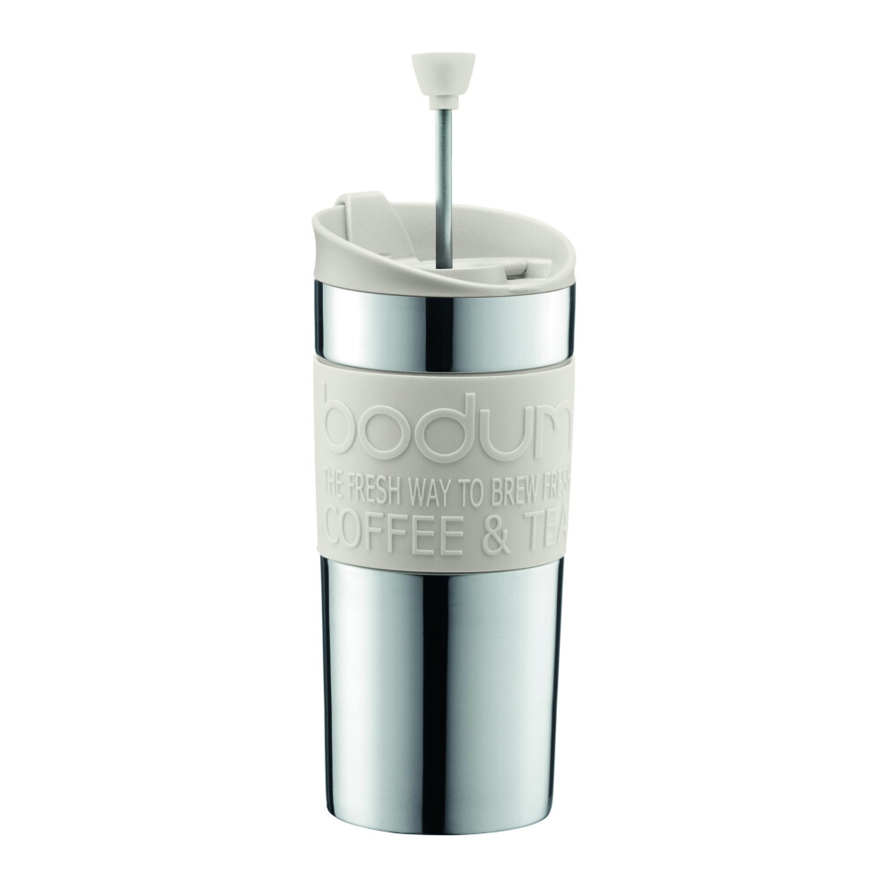 BODUM Travel French Press Coffee Maker, Vacuum, Small, 0.35 L - Off-White