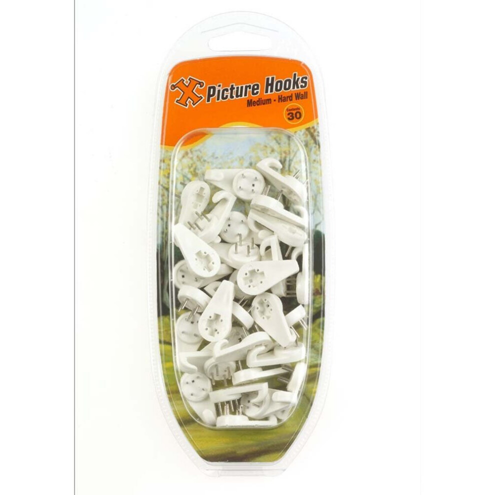 X' Nylon Medium Hard Wall Hooks - White (Pack Of 30) 5013343128947