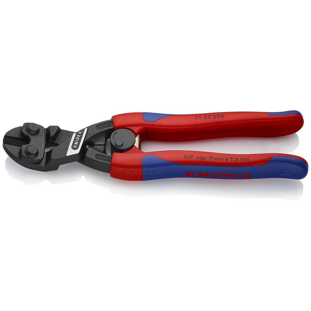 Knipex 71 22 200 CoBolt compact bolt cutters, 20° angled pliers head, with opening spring and handle with multi-component grip, 200 mm