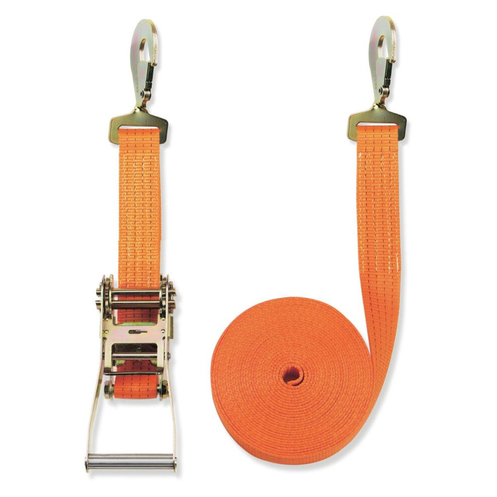 Braun Lashing Strap 4000 daN Two-Piece Orange Colour 8 m Length 50 mm in Width with Ratchet and Claw Hooks